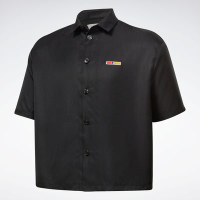 Reebok Apparel Men Reebok By Pyer Moss Short Sleeve Cropped Button-Down Shirt Black