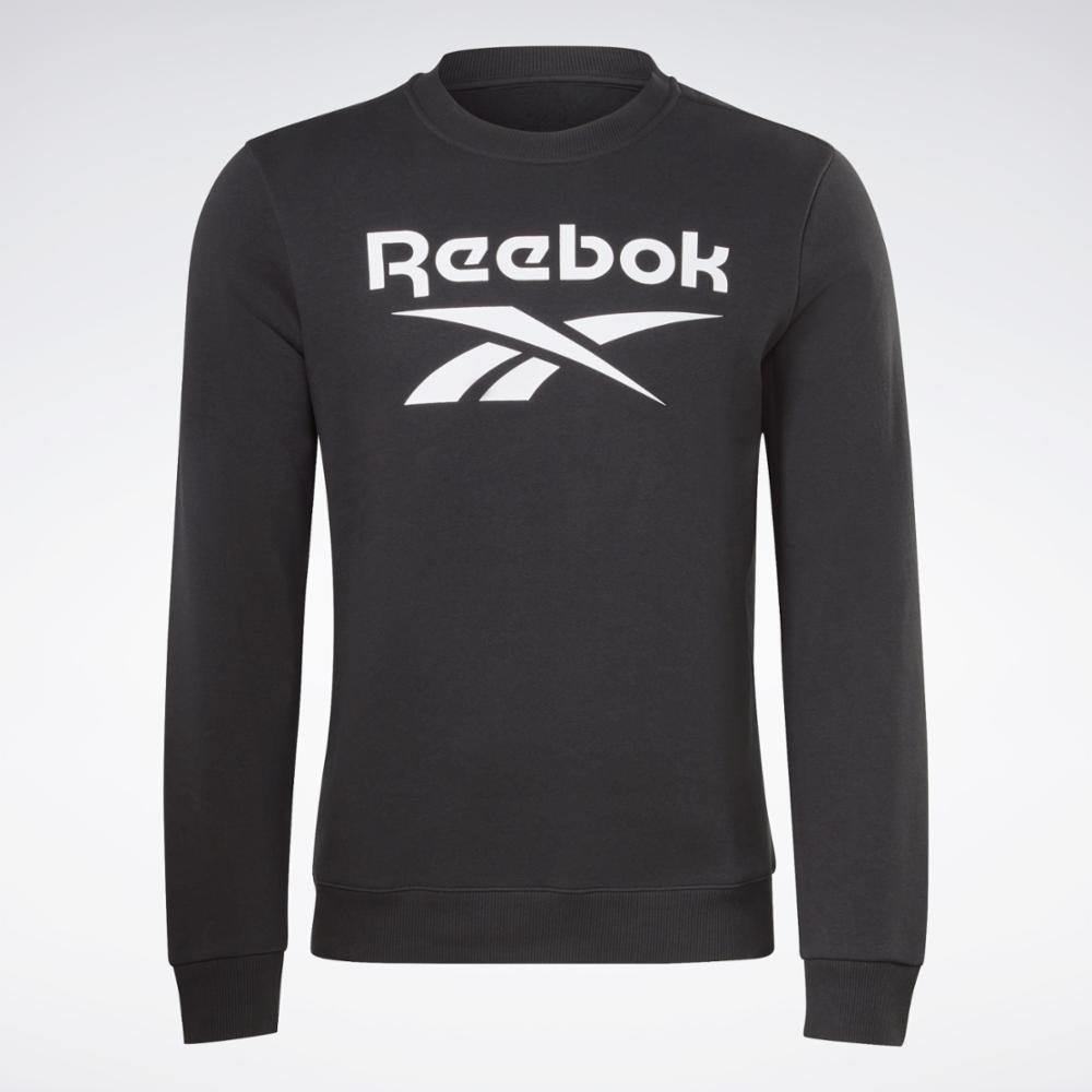 Reebok Apparel Men Reebok Identity Fleece Stacked Logo Crew Sweatshirt BLACK