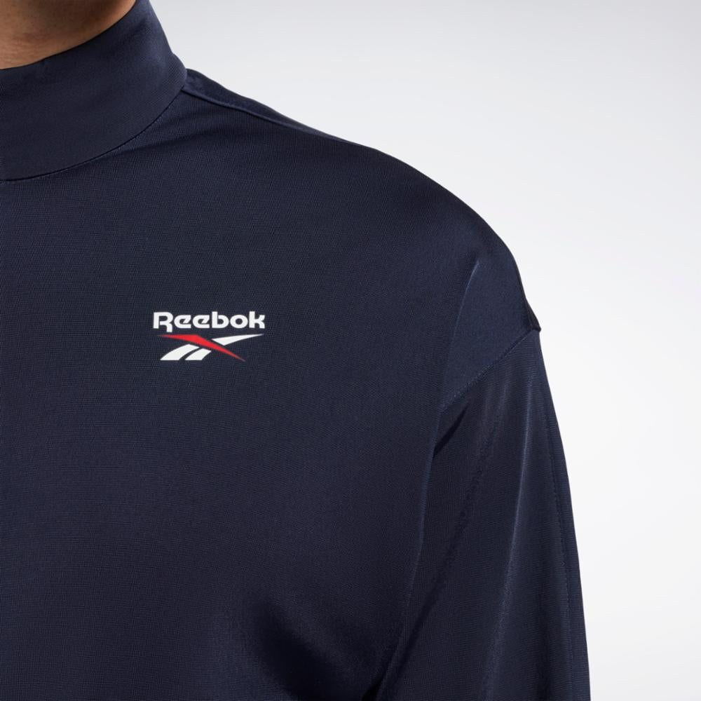 Reebok Identity Vector Knit Track Jacket in Night Black / White