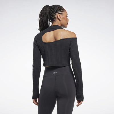 Reebok Apparel Women Yoga Cotton Rib Long-Sleeve Top BLACK