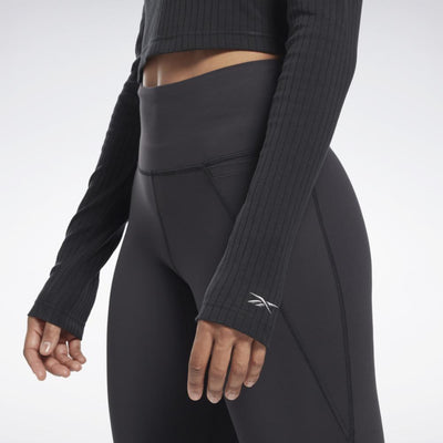 Reebok Apparel Women Yoga Cotton Rib Long-Sleeve Top BLACK