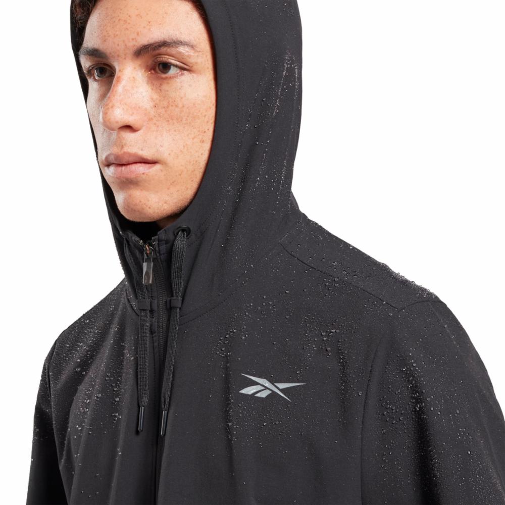 Reebok Apparel Men Performance Woven Zip-Up Jacket BLACK – Reebok