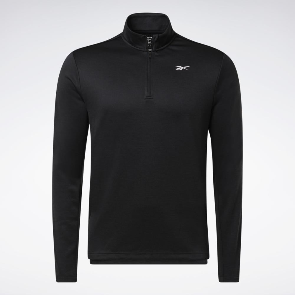 Reebok Apparel Men Workout Ready Double Knit Quarter-Zip BLACK