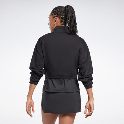 Reebok Apparel Women Workout Ready Knit 1/4 Zip Sweatshirt BLACK